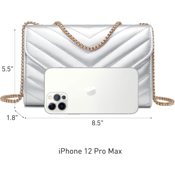 ⚡ Women's Silver Stylish Evening Clutch Chain Shoulder Strap Crossbody Bag - Picture 4 of 6